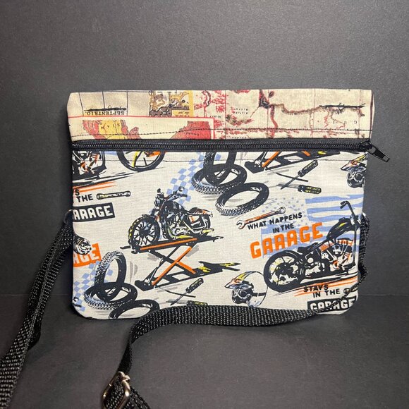 Motorcycle Print 'What Happens in the Garage Stays in the Garage' Crossbody Bag - Picture 2 of 6